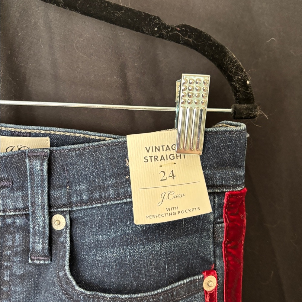 J. Crew Women's Vintage Straight Jeans with Red Velvet Trim Women’s 24 New - Picture 4 of 13